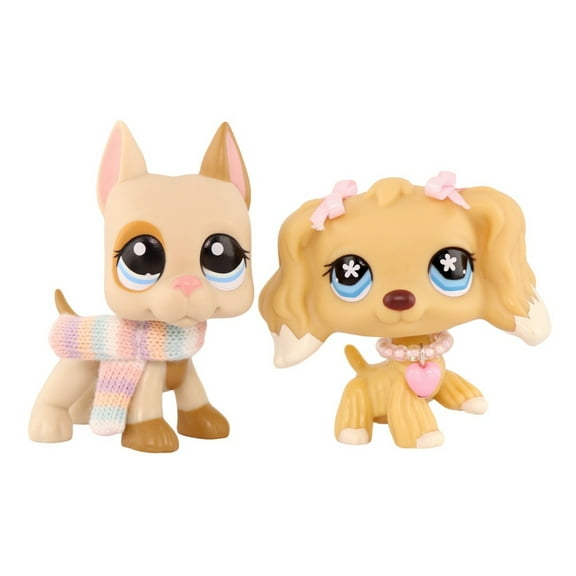 2pcs lps Pet Toys Dog Set Cocker Spaniel #748 Great Dane #1647 with Bow Necklace Scarf Accessories,Bobble-head Mini Figure Toy
