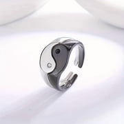 2pcs new stacked combination set couple ring, Yin-Yang Tai Chi Bagua pattern ring, adjustable opening, Valentines Day gift,Black