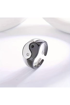 2pcs new stacked combination set couple ring, Yin-Yang Tai Chi Bagua pattern ring, adjustable opening, Valentine's Day gift,Black