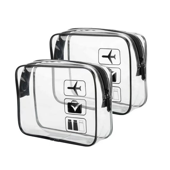 2pcs/pack Clear Toiletry Bag TSA Approved Travel Carry On Airport Airline Compliant Bag Quart Sized 3-1-1 Kit Luggage Pouch (Black)