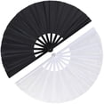 thumbnail image 1 of 2pcs pack Large Foldable Hand Fan 33cm 13inch 1pcs Black plus 1pcs White Solid Handheld Fan for DIY Painting, 1 of 6
