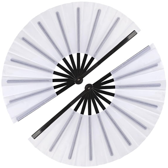 2pcs pack Large Foldable Hand Fan 33cm 13inch 2pcs White with Black Rib Solid Handheld Fan for DIY Painting