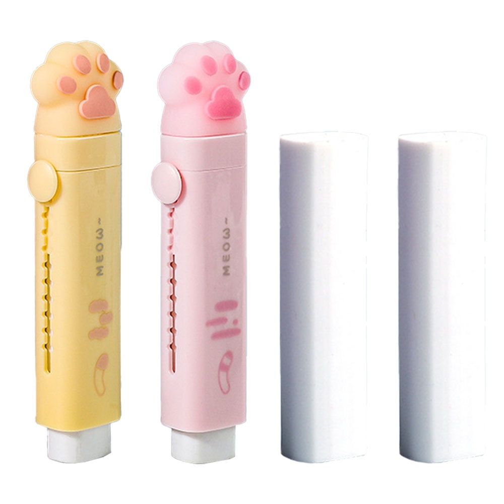 2pcs push pull rubber eraser cute cartoon with two replacement ...