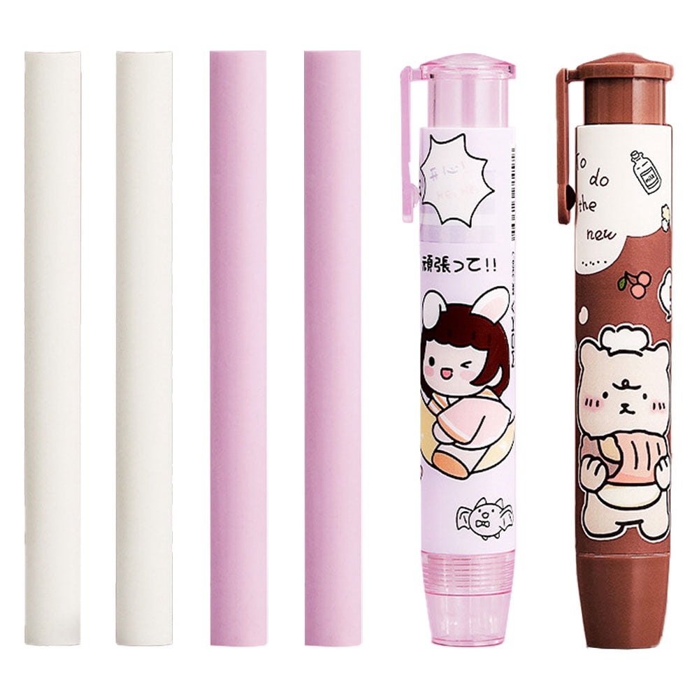 2pcs push pull rubber eraser cute cartoon with two replacement ...
