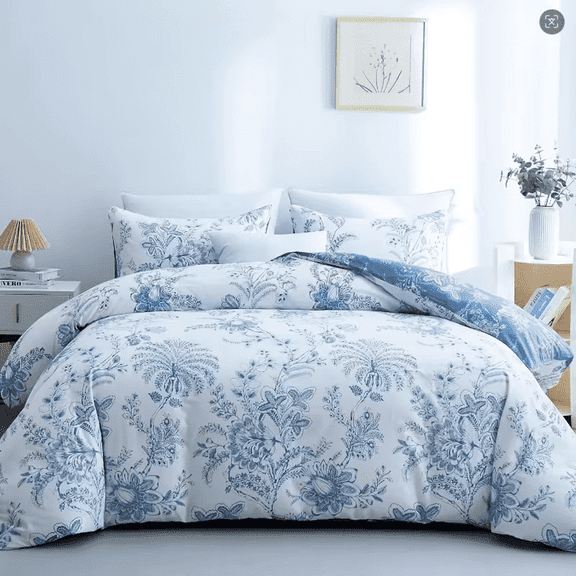 2/3pcs Blue Floral Comforter Sets Twin Size, Soft Floral Comforter Set White And Blue, Easy Care-Twin/Queen/King Size Bed In A Bag for All Seasons, Breathable, Lightweight Quilt
