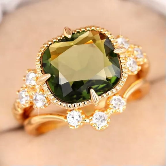 2pcs/set 18k Yellow Gold Plated Rings Cubic Zirconia Women Party Jewelry Sz 6-10