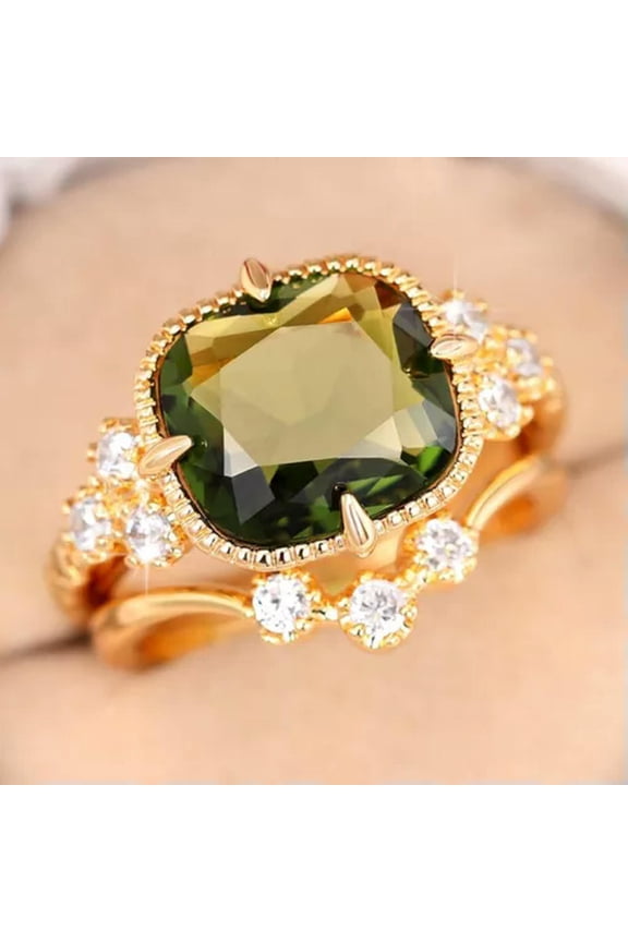 2pcs/set 18k Yellow Gold Plated Rings Cubic Zirconia Women Party Jewelry Sz 6-10