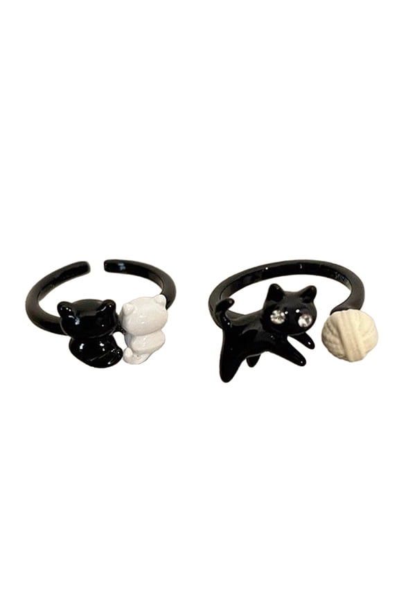 2pcs/set Black Rings for Women Funny Crystal Eye Cartoon Couple Rings Wedding Finger Jewelry Fashion Sweet Accessory