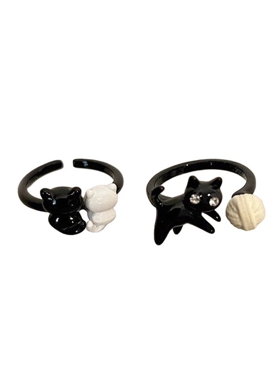 2pcs/set Black Rings for Women Funny Crystal Eye Cartoon Couple Rings Wedding Finger Jewelry Fashion Sweet Accessory