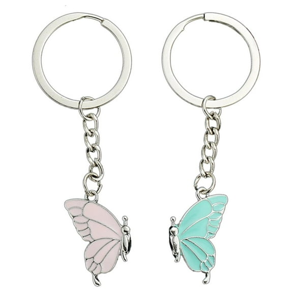 2pcs/set Butterfly Pendant Keychain Lovely Colorful Butterfly Stitching Best Friend Key Chain Bag Accessories Keyring