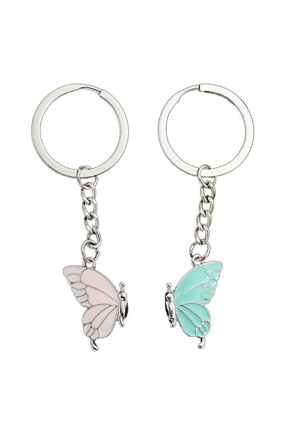 2pcs/set Butterfly Pendant Keychain Lovely Colorful Butterfly Stitching Best Friend Key Chain Bag Accessories Keyring