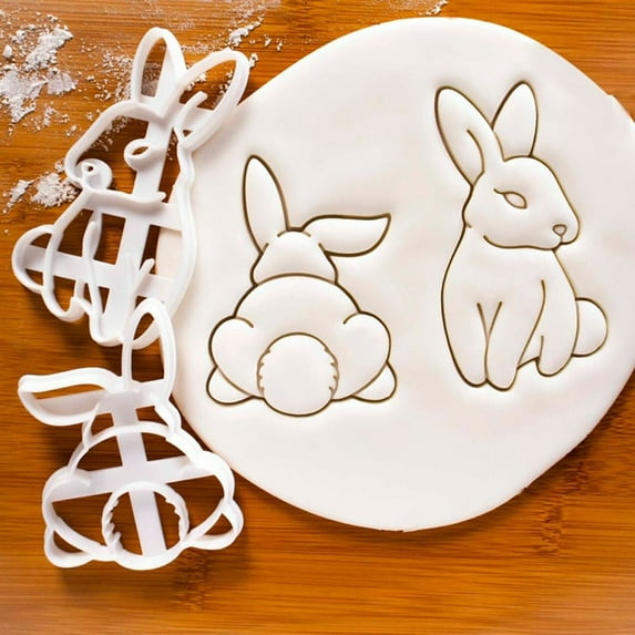 2pcs/set DIY Plunger Pastry Decorating Plastic 3D Easter Rabbit Cookie Cutter Bunny Easter Biscuit Mold 2PCS-SET