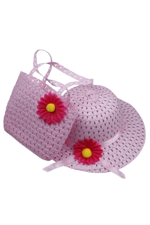 2pcs set Girls Summer Hat Shoulder Bag Set Girls Tea Party Straw Sun Hat and Purse Kids Party Birthday Travel Gift