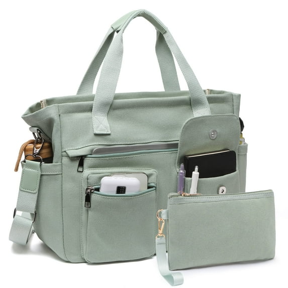 2pcs/set Large Canvas Tote Bag for Women, Laptop Work Bags Crossbody Shoulder Hobo Messenger Handbag Purse Travel Gym Totes