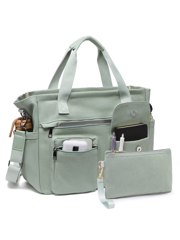 2pcs/set Large Canvas Tote Bag for Women, Laptop Work Bags Crossbody Shoulder Hobo Messenger Handbag Purse Travel Gym Totes