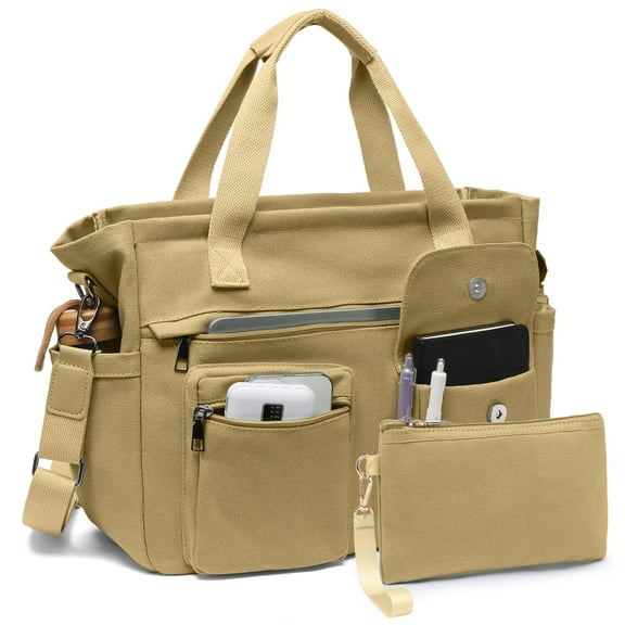 2pcs/set Large Canvas Tote Bag for Women, Laptop Work Bags Crossbody Shoulder Hobo Messenger Handbag Purse Travel Gym Totes