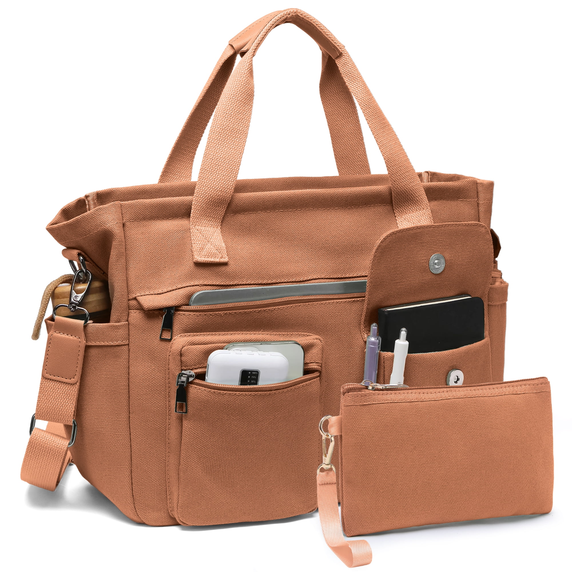 2pcs/set Large Canvas Tote Bag for Women, Laptop Work Bags Crossbody Shoulder Hobo Messenger Handbag Purse Travel Gym Totes