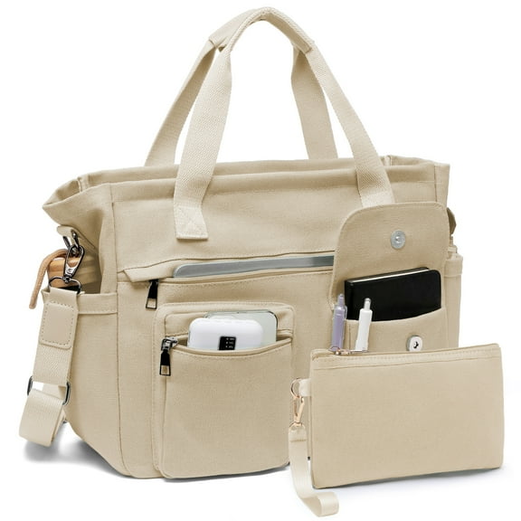 2pcs/set Large Canvas Tote Bag for Women, Laptop Work Bags Crossbody Shoulder Hobo Messenger Handbag Purse Travel Gym Totes