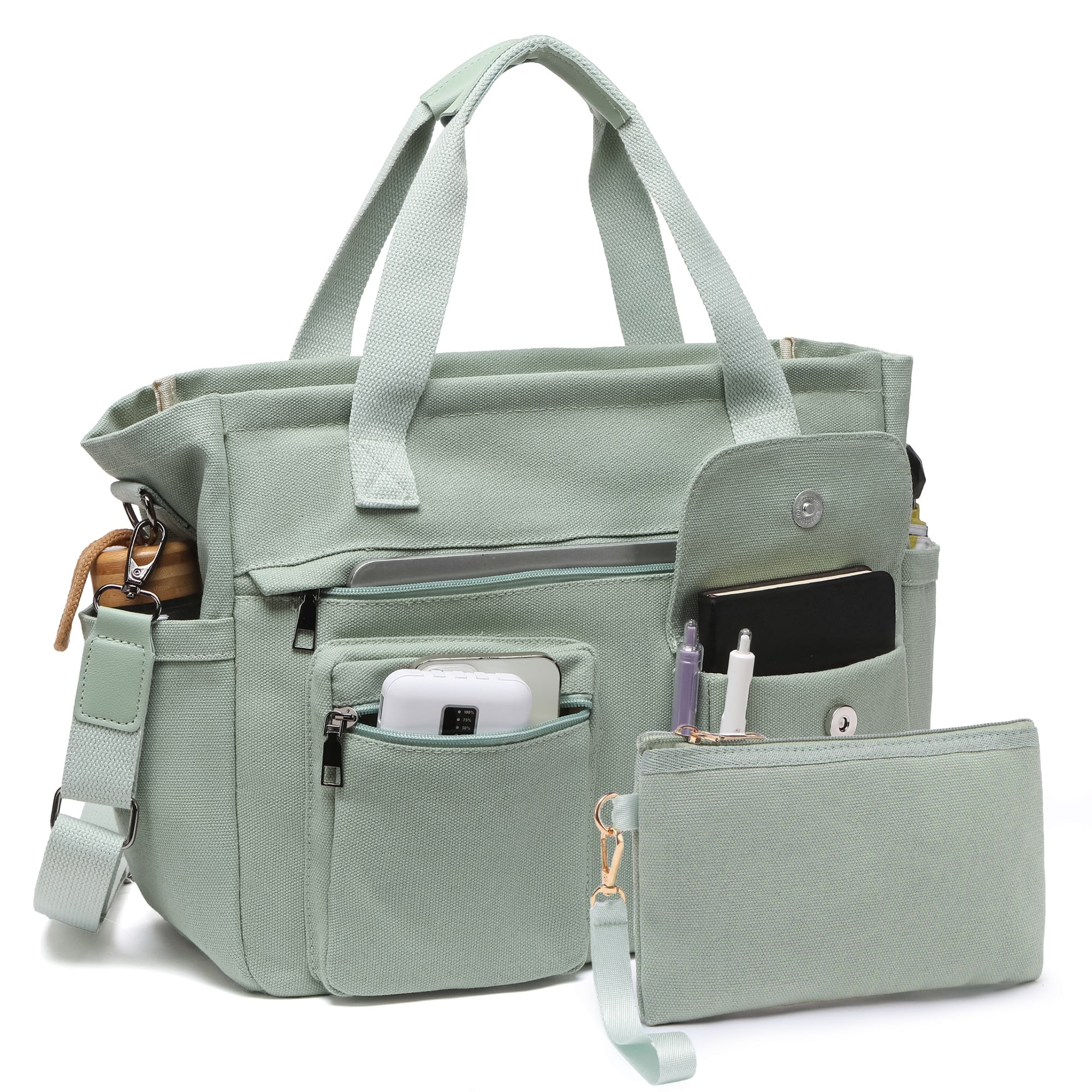 2pcs/set Large Canvas Tote Bag for Women, Laptop Work Bags Crossbody Shoulder Hobo Messenger Handbag Purse Travel Gym Totes