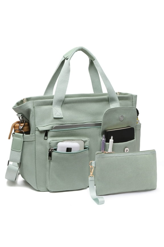 2pcs/set Large Canvas Tote Bag for Women, Laptop Work Bags Crossbody Shoulder Hobo Messenger Handbag Purse Travel Gym Totes