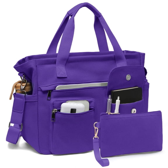 2pcs/set Large Canvas Tote Bag for Women, Laptop Work Bags Crossbody Shoulder Hobo Messenger Handbag Purse Travel Gym Totes