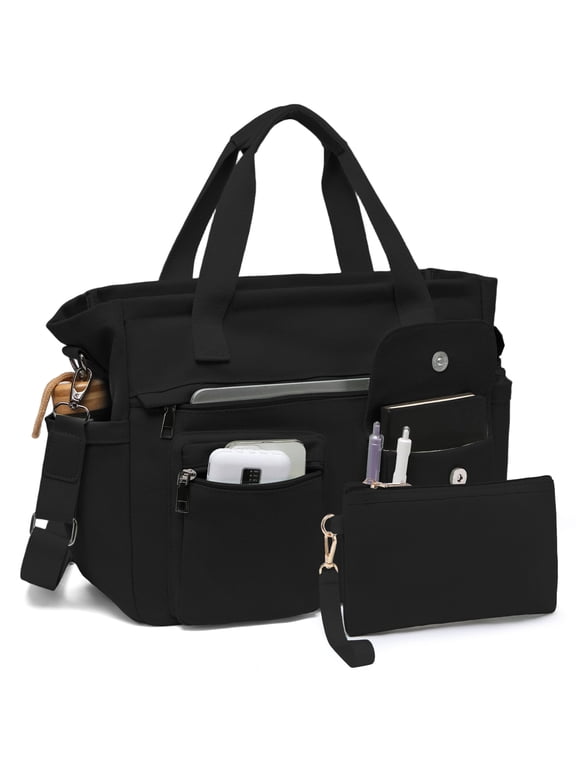2pcs/set Large Canvas Tote Bag for Women, Laptop Work Bags Crossbody Shoulder Hobo Messenger Handbag Purse Travel Gym Totes