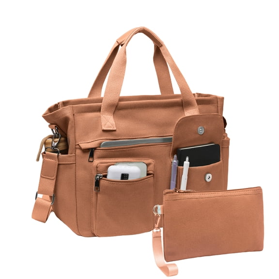 2pcs/set Large Canvas Tote Bag for Women, Laptop Work Bags Crossbody Shoulder Hobo Messenger Handbag Purse Travel Gym Totes