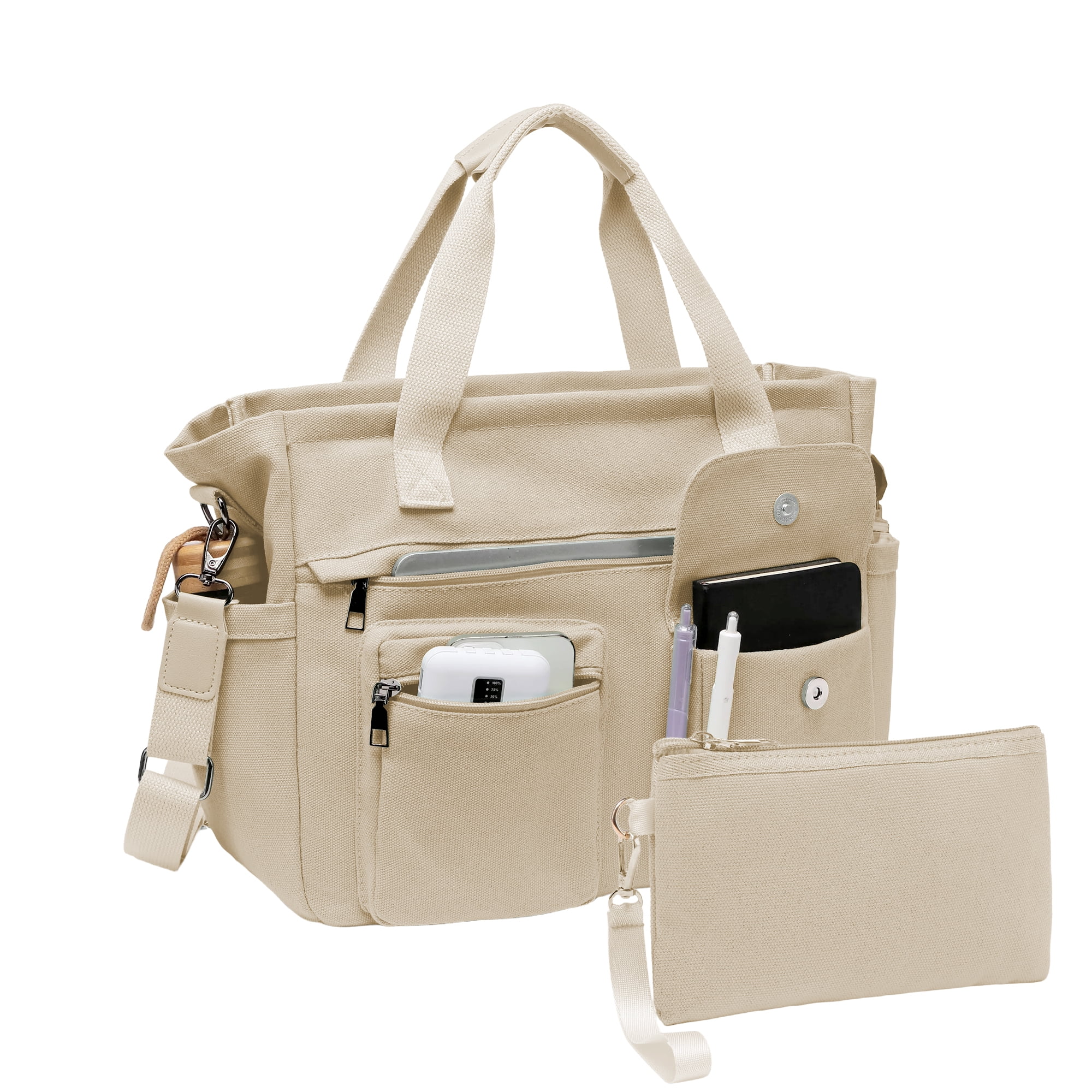 2pcs/set Large Canvas Tote Bag for Women, Laptop Work Bags Crossbody Shoulder Hobo Messenger Handbag Purse Travel Gym Totes
