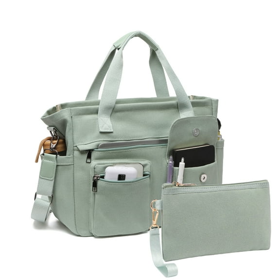 2pcs/set Small Canvas Tote Bag for Women, Laptop Work Bags Crossbody Shoulder Hobo Messenger Handbag Purse Travel Gym Totes