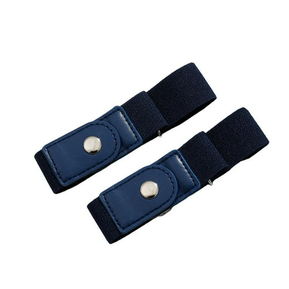 2pcs/set Unisex Jeans Invisible Adjustable Canvas Women Men Pants Buckle Elastic Belt Waist Belt Stretch Belt BLUE