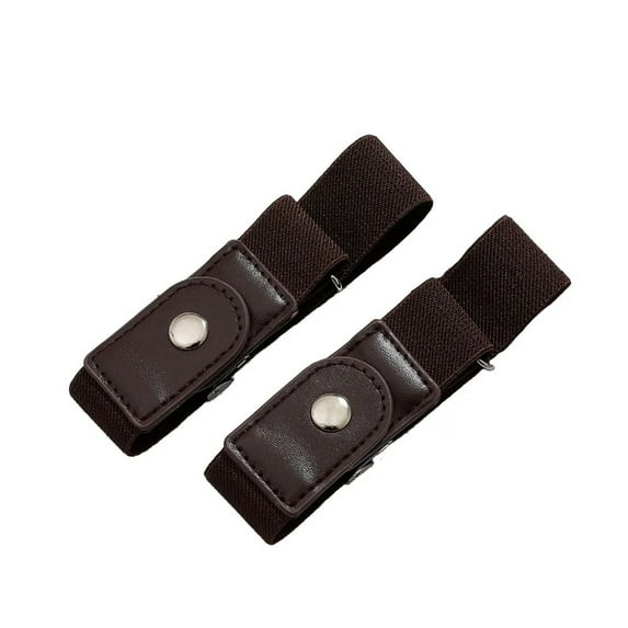 2pcs/set Unisex Jeans Invisible Adjustable Canvas Women Men Pants Buckle Elastic Belt Waist Belt Stretch Belt BROWN