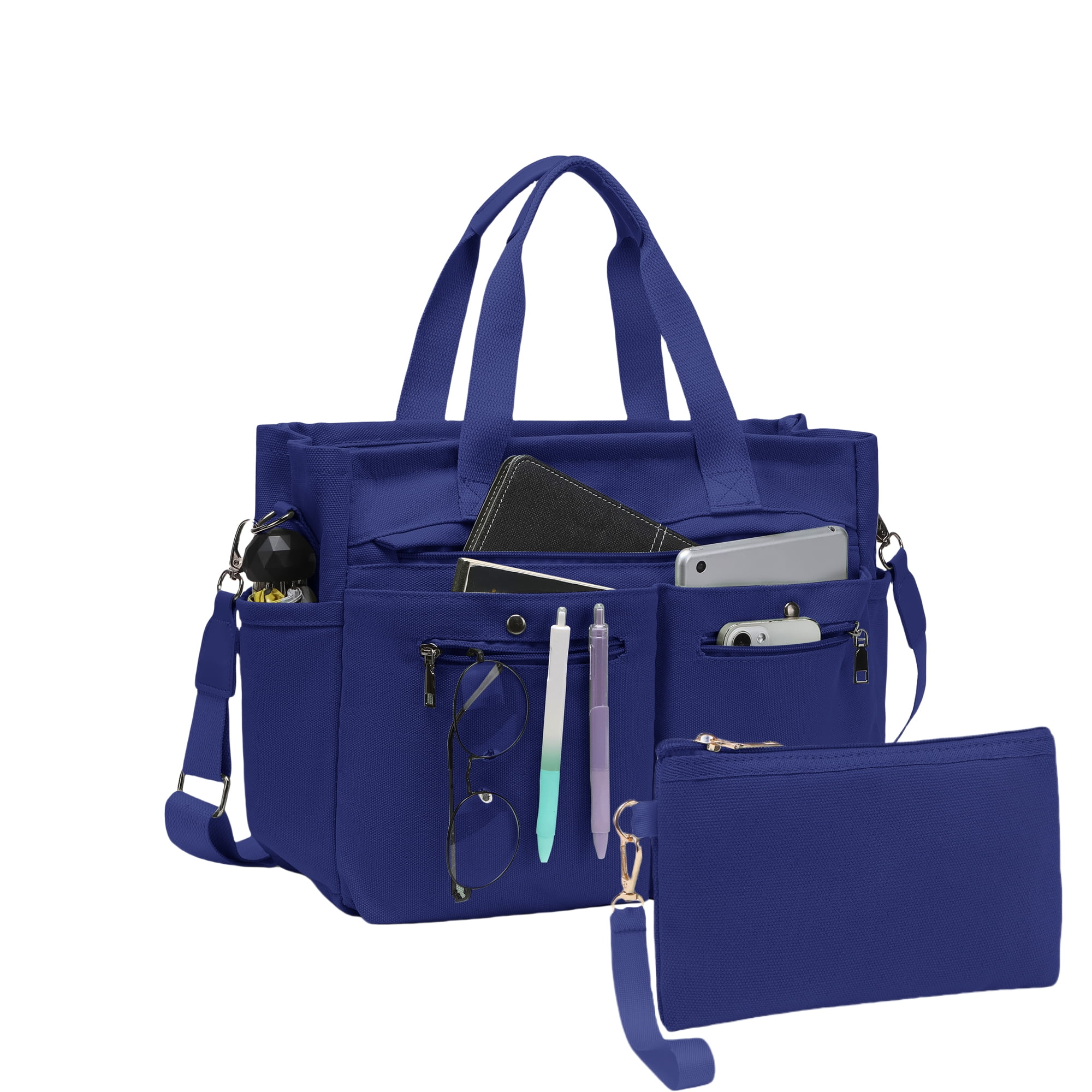 2pcs/set Women'S Large Canvas Tote Bag - Multi-Pocket Laptop Work Bag, Crossbody Shoulder Hobo Messenger Handbag, Purse for Travel, Gym, and Everyday Use