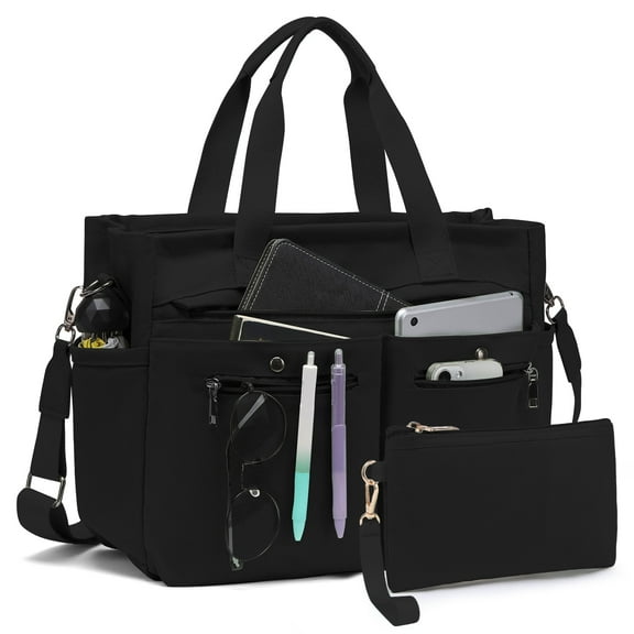 2pcs/set Women'S Large Canvas Tote Bag - Multi-Pocket Laptop Work Bag, Crossbody Shoulder Hobo Messenger Handbag, Purse for Travel, Gym, and Everyday Use