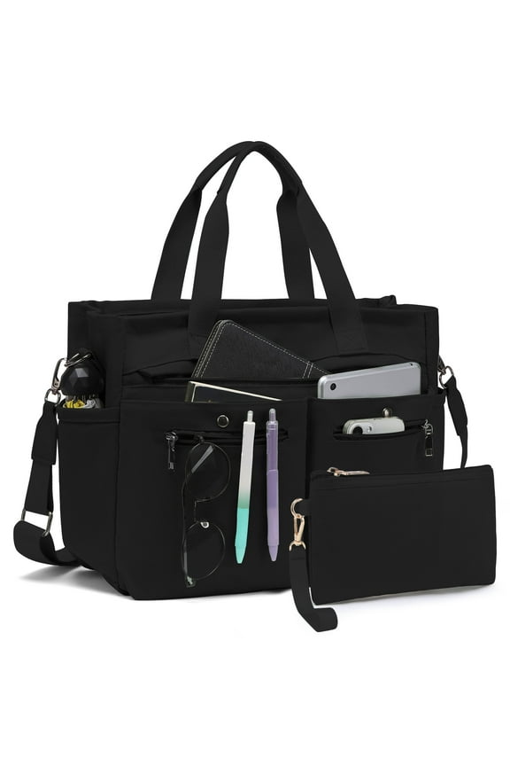 2pcs/set Women'S Large Canvas Tote Bag - Multi-Pocket Laptop Work Bag, Crossbody Shoulder Hobo Messenger Handbag, Purse for Travel, Gym, and Everyday Use