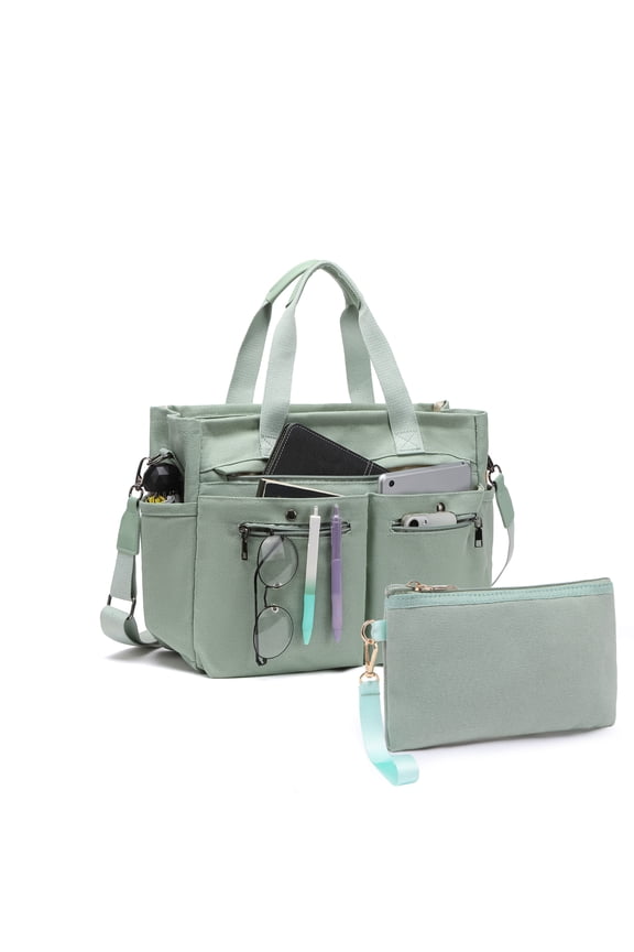 2pcs/set Women'S Large Canvas Tote Bag - Multi-Pocket Laptop Work Bag, Crossbody Shoulder Hobo Messenger Handbag, Purse for Travel, Gym, and Everyday Use