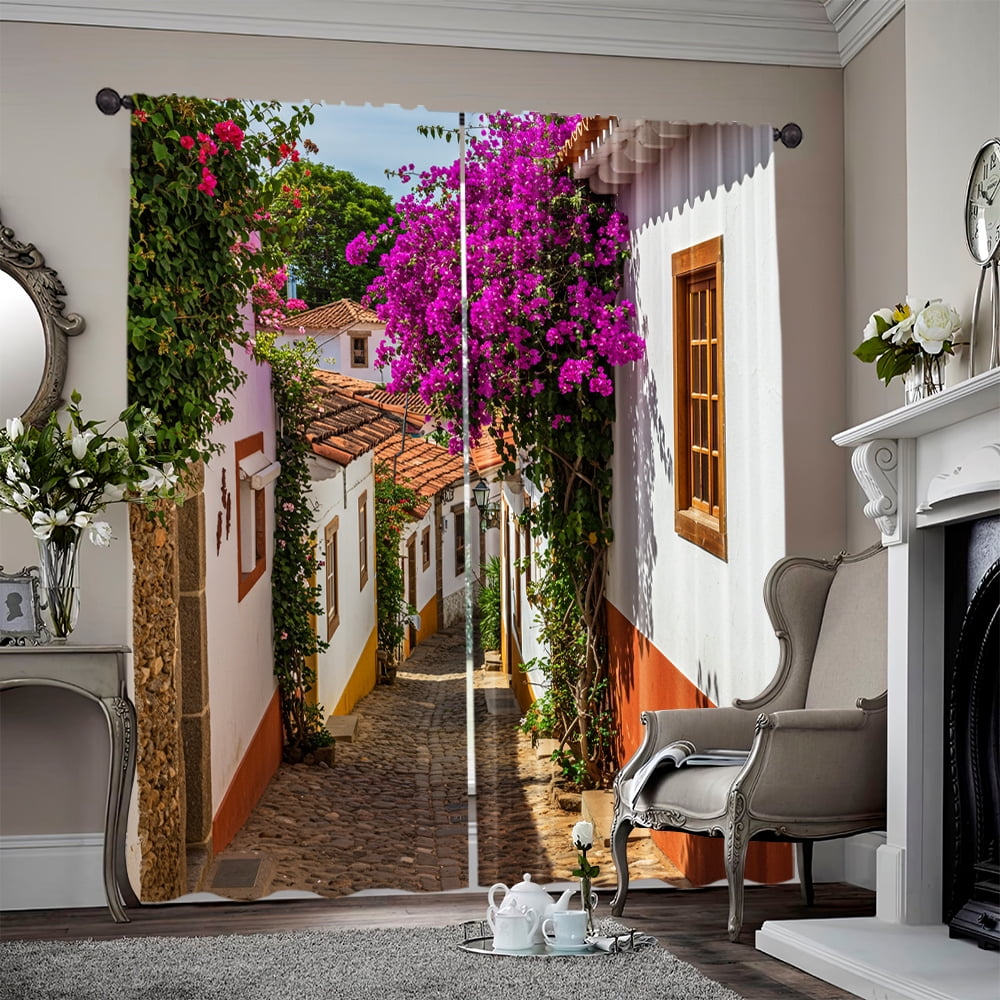 2pcs spring Curtains Sunlit cobblest paths Sheer Curtains Polyester 2pcs spring Curtains Sunlit cobblest paths Sheer Curtains Polyester