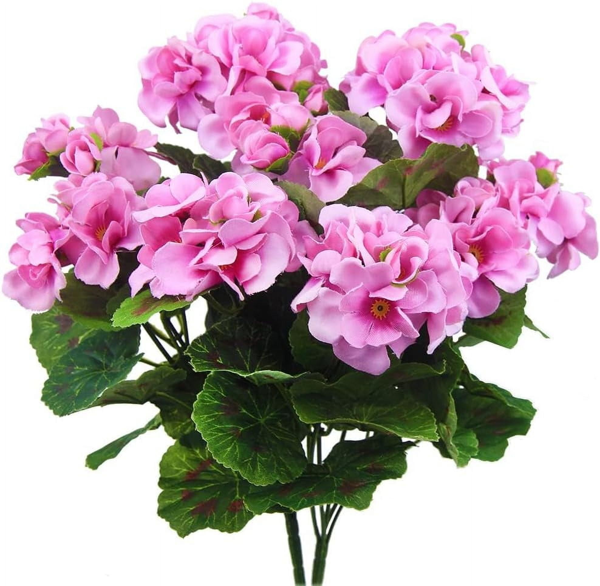 2pcsArtificial Geraniums Silk Flowers Outdoor Artificial Red Geranium Bush Faux Flowers Red Geraniums for Floral Home Decor Indoor Garden Patio Grave Cemetary Vase Table Centerpiece