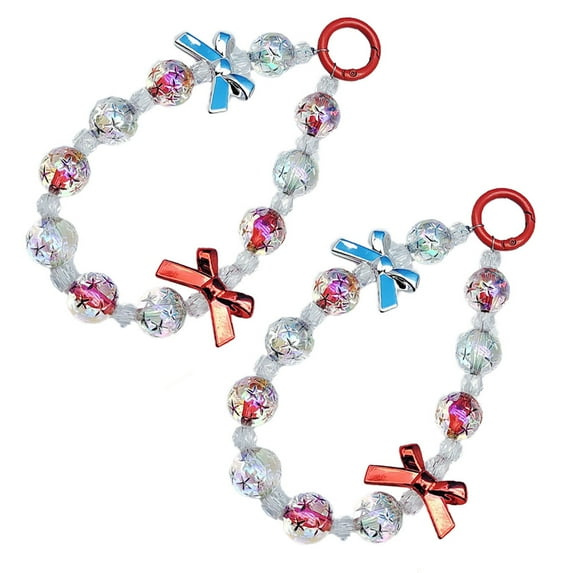 2pcsY2K Embedded five-pointed Star Round Bead chain diy Necklace Earring Accessories Mobile phone chain Beaded - red