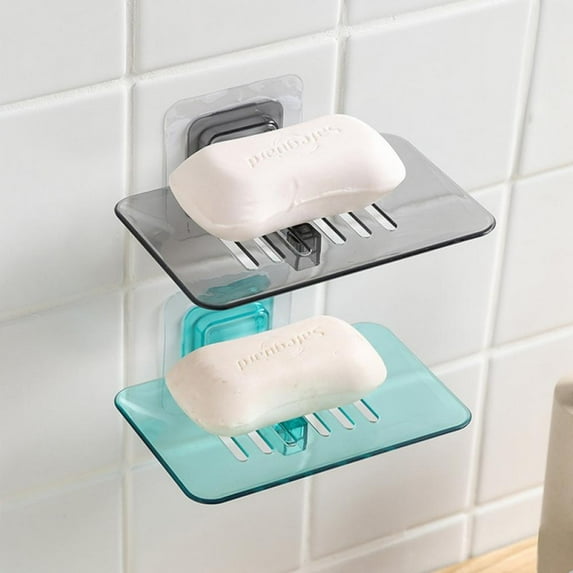 2peices Set Punch-free Bathroom Soap Dishes Wall Mounted Bathroom Powerful Self-adhesive Soap Organizer (Color Random)