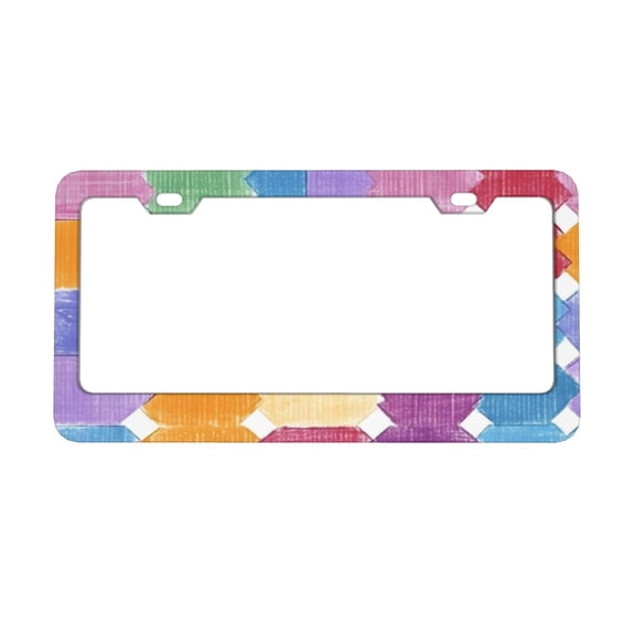 2piece License Plate Frame Metal Car Accessories License Plate Cover Fits Standard U.S. Vehicles 12.3x 6.3 Inches Aliceblue Colorful Houndstooth Hand-Drawn Sketch_1