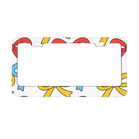 2piece License Plate Frame Metal Car Accessories License Plate Cover Fits Standard U.S. Vehicles 12.3x 6.3 Inches Blue Red Yellow Thin Bows
