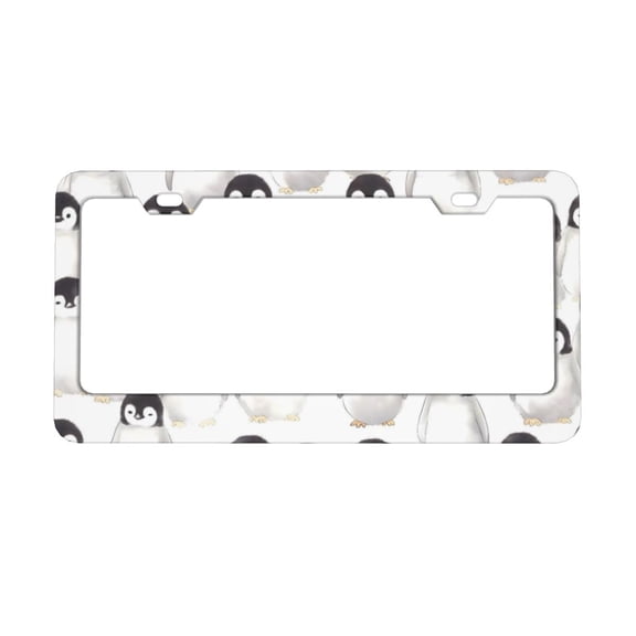 2piece License Plate Frame Metal Car Accessories License Plate Cover Fits Standard U.S. Vehicles 12.3x 6.3 Inches Cute Baby Penguins