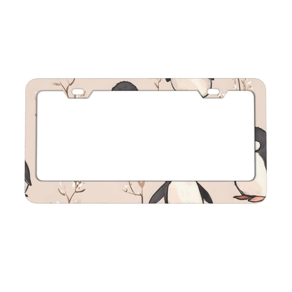 2piece License Plate Frame Metal Car Accessories License Plate Cover Fits Standard U.S. Vehicles 12.3x 6.3 Inches Penguins And Flowers