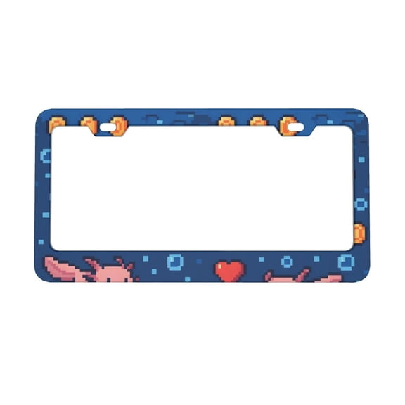 2piece License Plate Frame Metal Car Accessories License Plate Cover Fits Standard U.S. Vehicles 12.3x 6.3 Inches Retro Pixel Axolotls - 8-Bit Nostalgia
