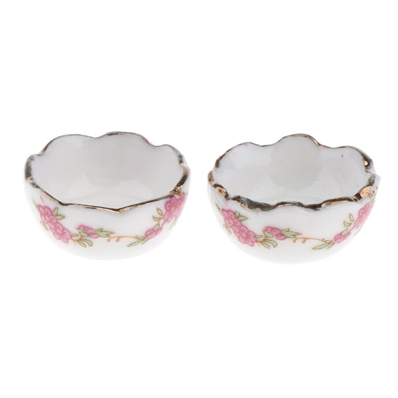 2pieces 1:12 Dollhouse Miniature Ceramic Bowl Kitchen Tableware Kits