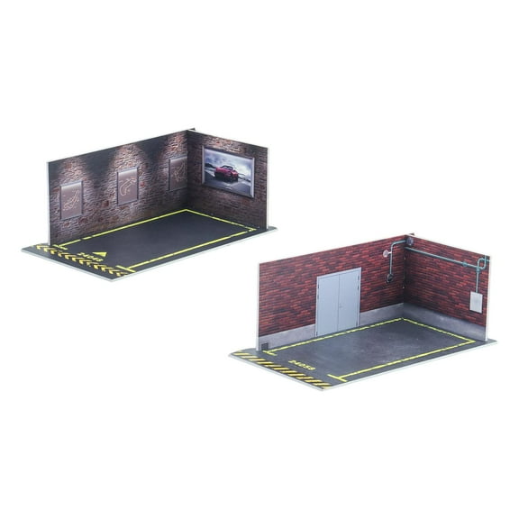2pieces 1:24 Scale Backdrop Miniature Garage Parking Background Diorama Layout Organizer for Diecast Car Scene Accessories