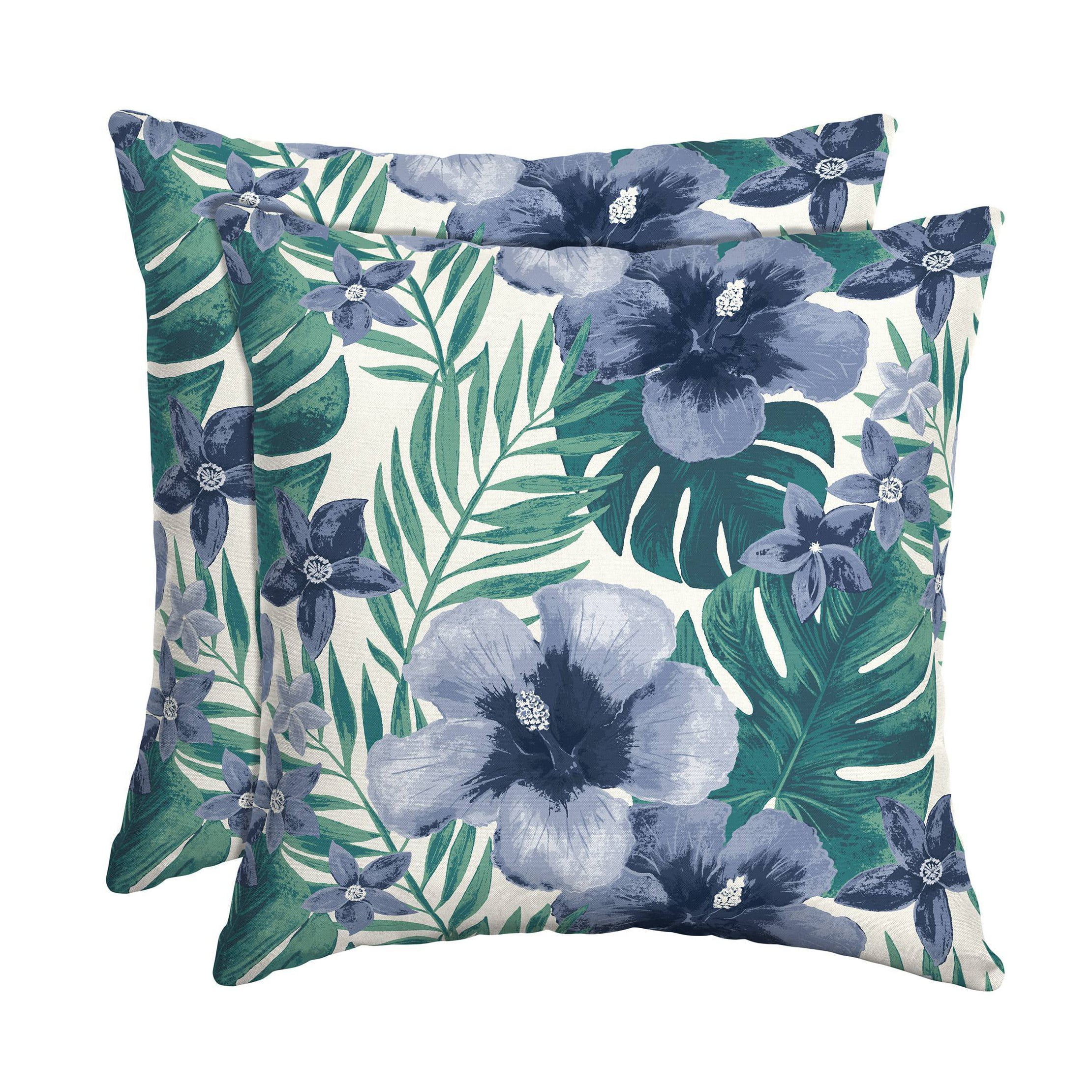 Salome Tropical Blue and Green Outdoor Throw Pillow Set, 16 x 16