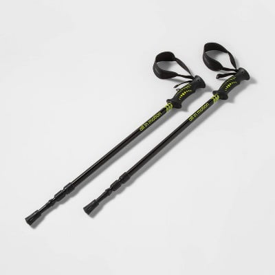 2pk Adjustable Trekking Poles Black - Aluminum, Rubber Handles