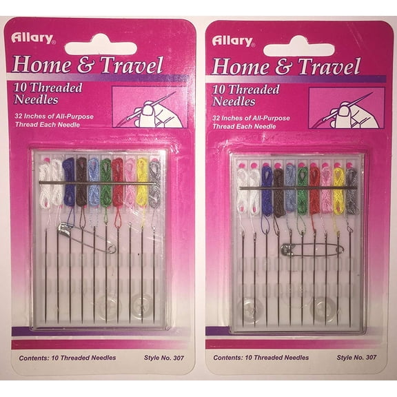 2pk Allary DG307 Threaded Needles, 10 Threaded Needles with 32 Inch Thread each