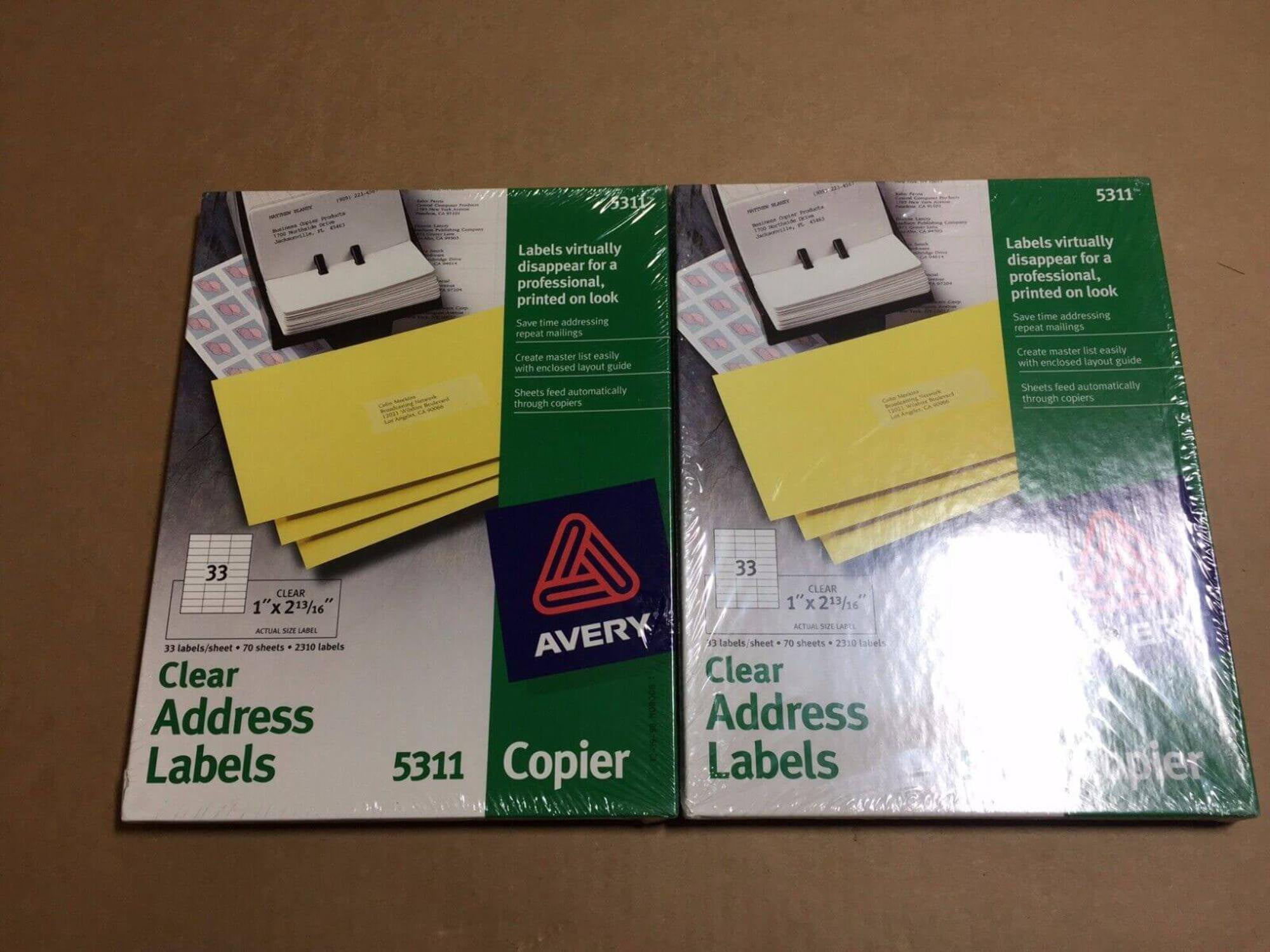 2pk Avery Clear Address Labels For Copiers 1" X2-13/16"(5311) Same Day Shipping